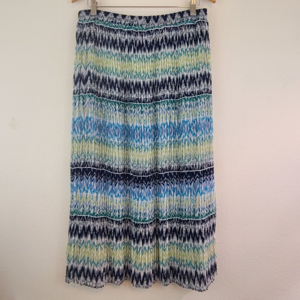 Alfred Dunner Womens Sz 14 Pleated Midi Skirt Boho Blue Green Casual Summer VTG - Picture 6 of 7